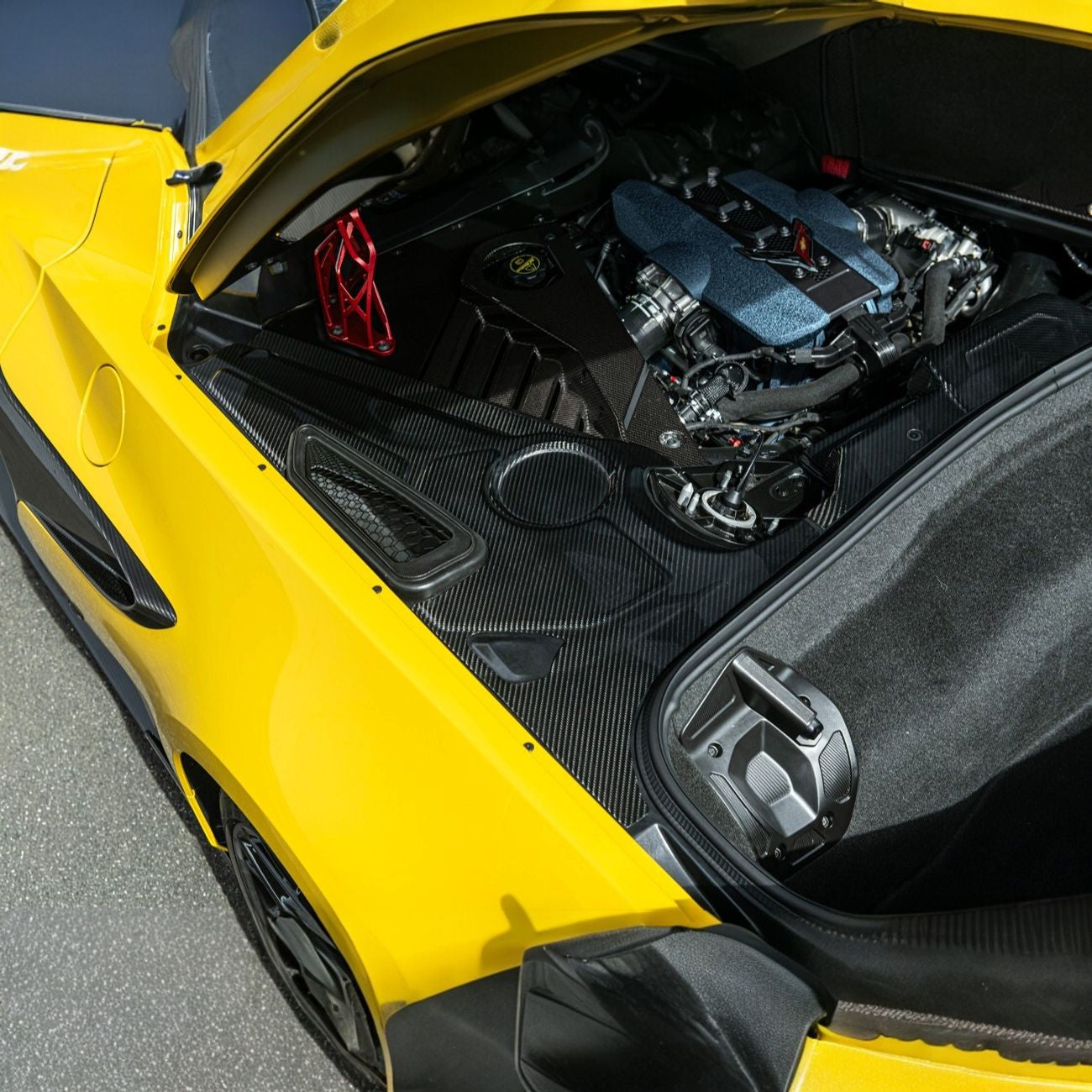 Corvette C8 Carbon Fiber 3-Piece Rear Engine Bay Cover Overlay Panel Set