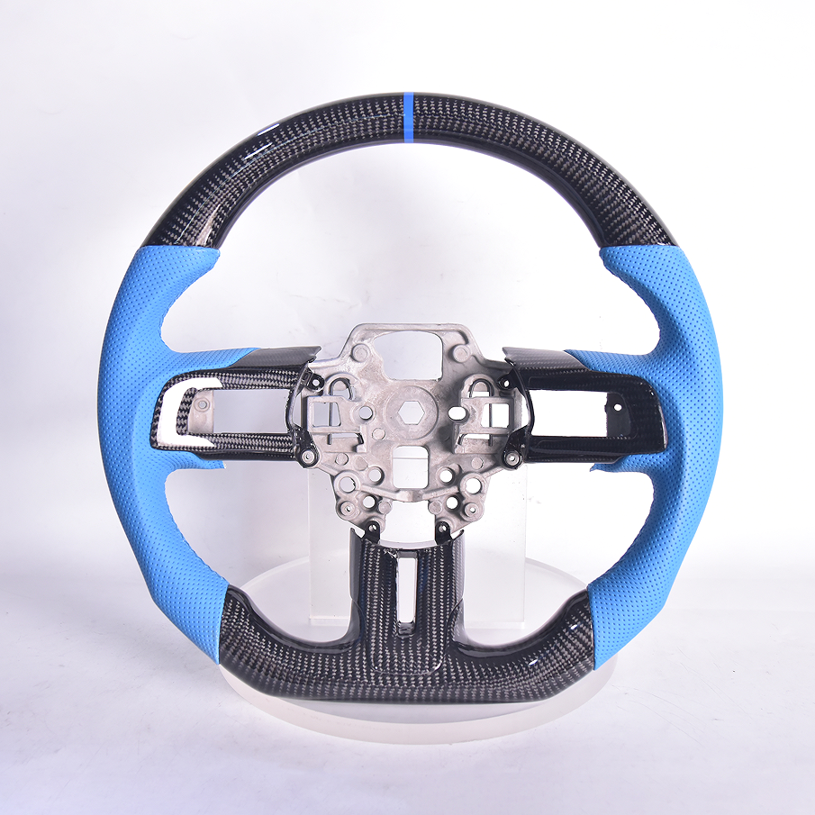 2018-23 Ford Mustang Carbon Fiber Steering Wheel Blue Leather