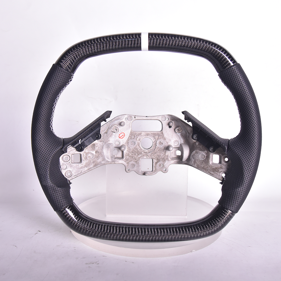Corvette C8 Carbon Fiber Steering Wheel Black Perforated Leather Gray Stitching Gray Stripe