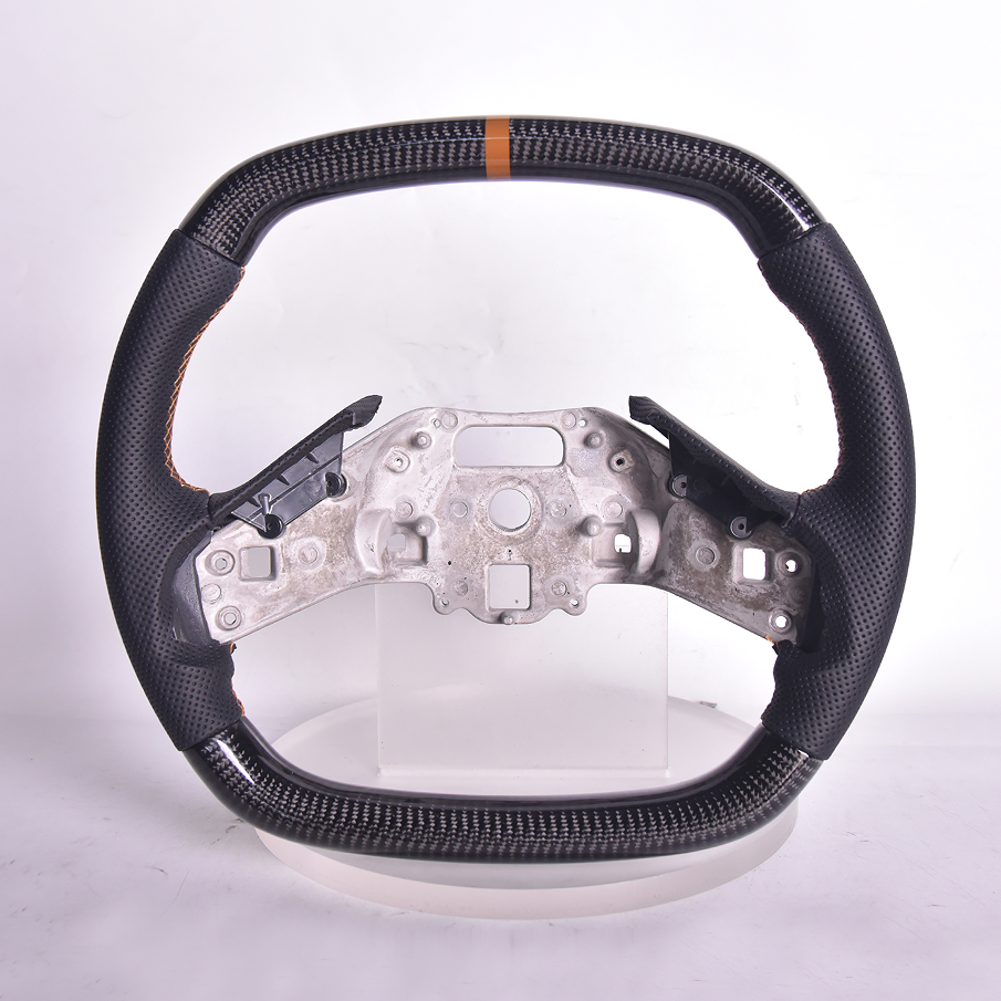 Corvette C8 Carbon Fiber Steering Wheel Black Perforated Leather Brown Stitching Brown Stripe