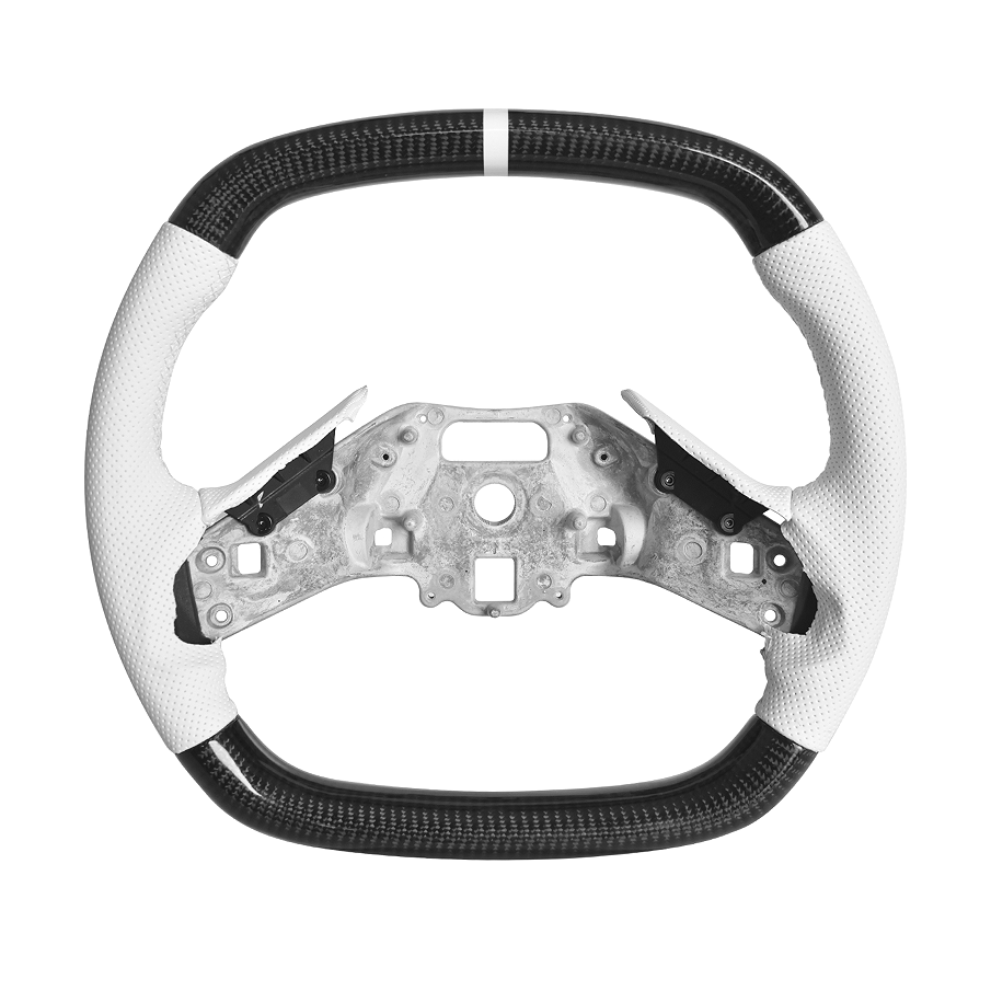 Corvette C8 Carbon Fiber Steering Wheel White Perforated Leather White Stitching White Stripe