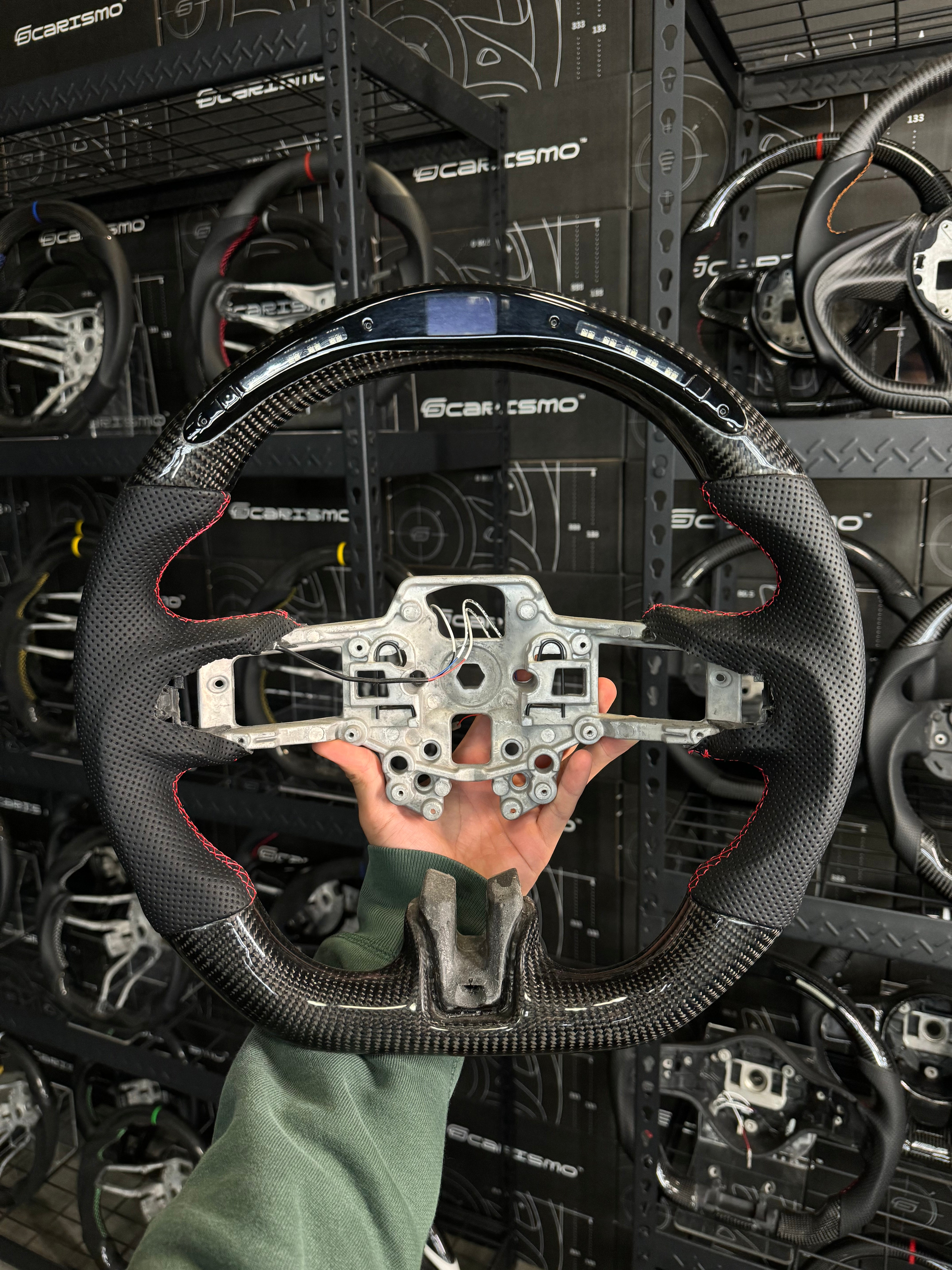 Carismo Steering Wheel For Ford Mustang (S550 Pre-2018) - Classic RPM LED - Gloss Carbon - Perforated Leather