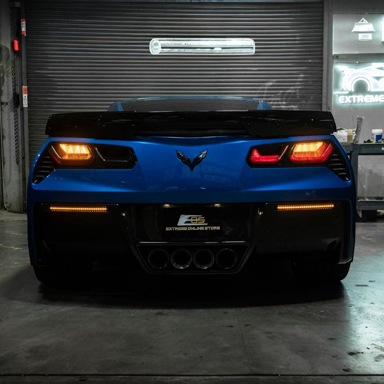 Corvette C7 Rear Bumper Diffuser Clear Lens Red LED Reflector Lights