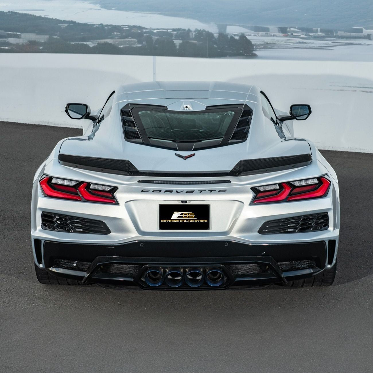 Corvette C8 Carbon Fiber Rear Wing Spoiler with Extended Winglets