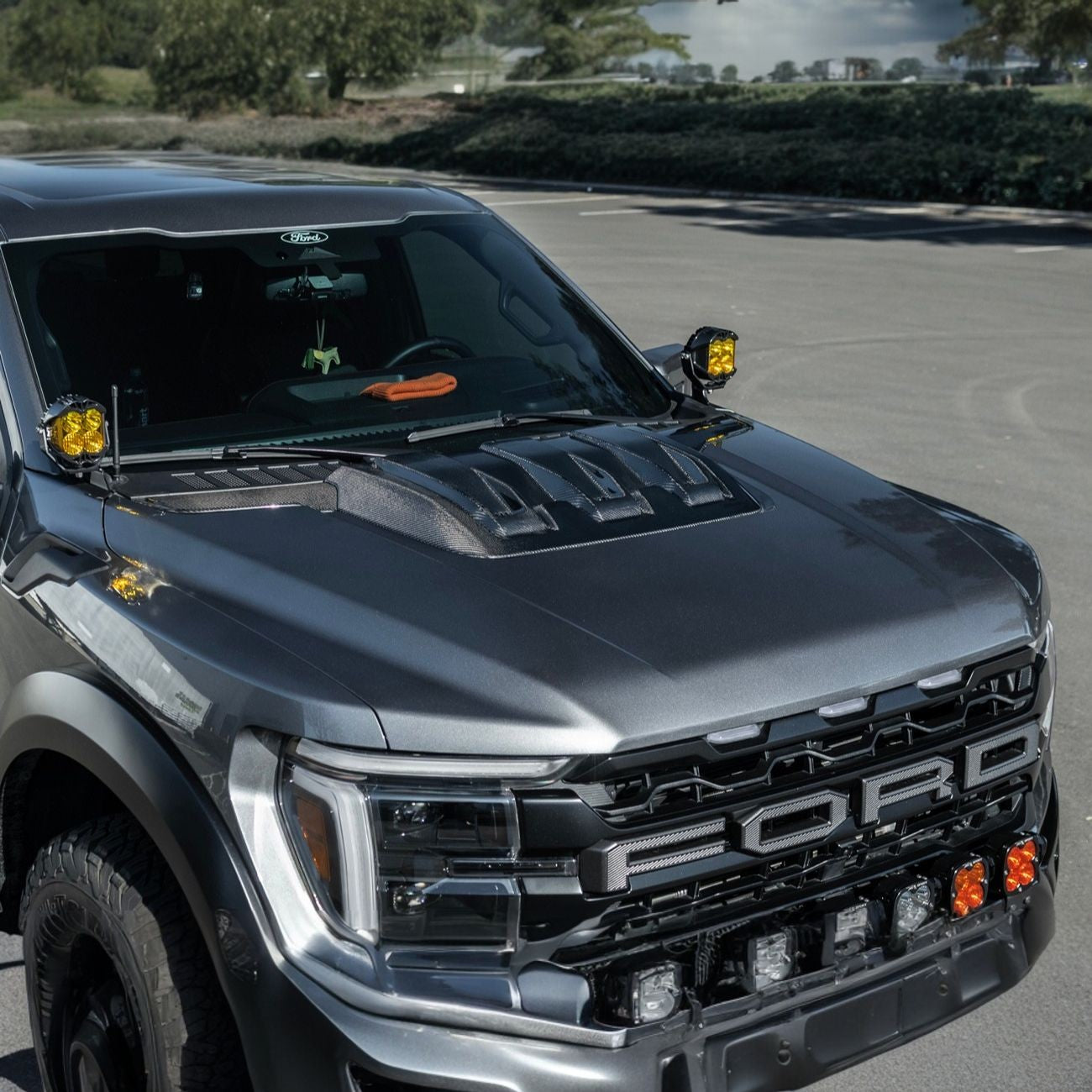 2021-Up Ford F-150 Carbon Fiber Raptor R Style Front Hood Vent Side Trim Bezel Replacements