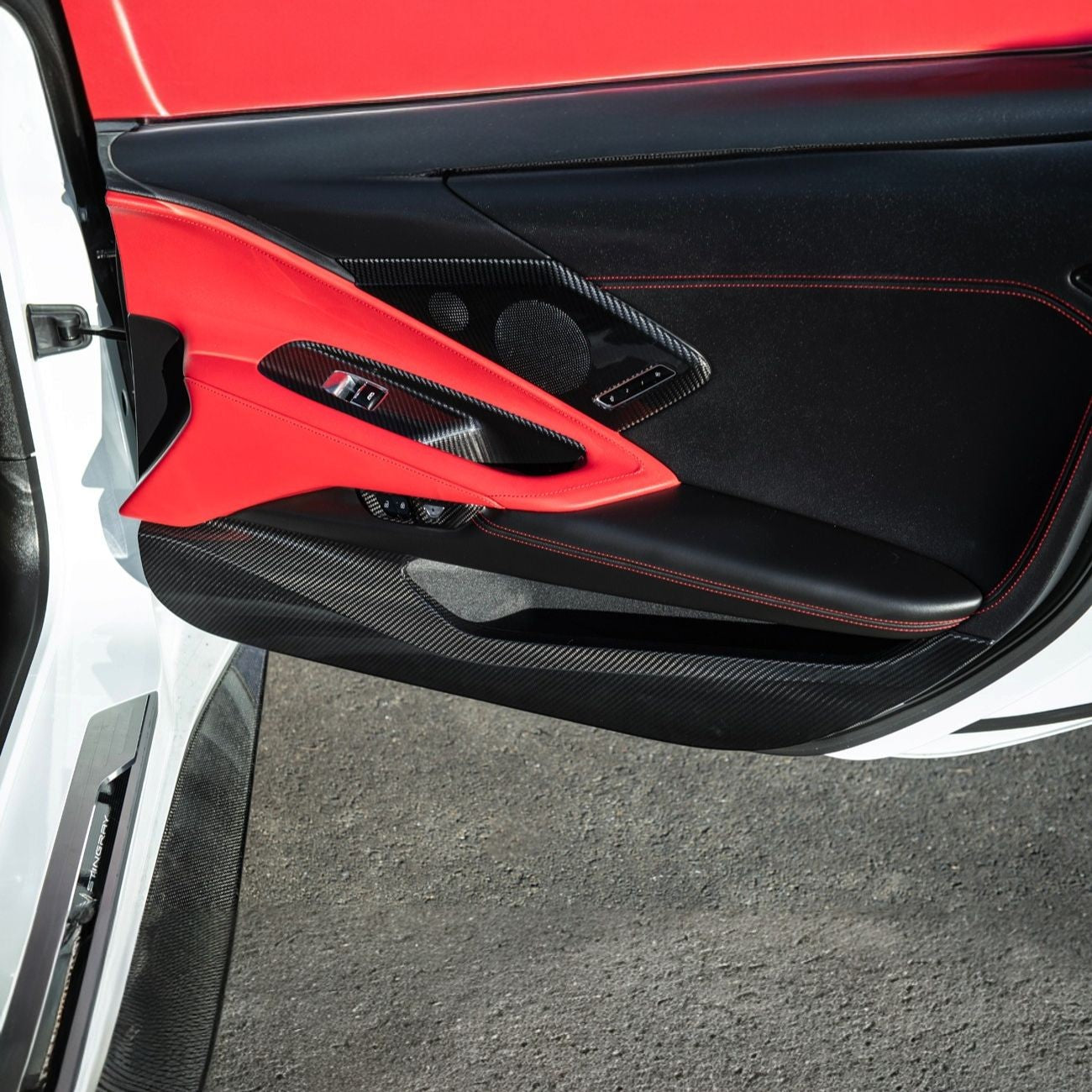 Corvette C8 Dry Carbon Fiber Interior Front Lower Door Kick Panel Cover Overlays