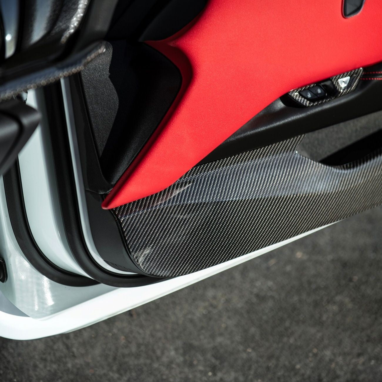 Corvette C8 Dry Carbon Fiber Interior Front Lower Door Kick Panel Cover Overlays