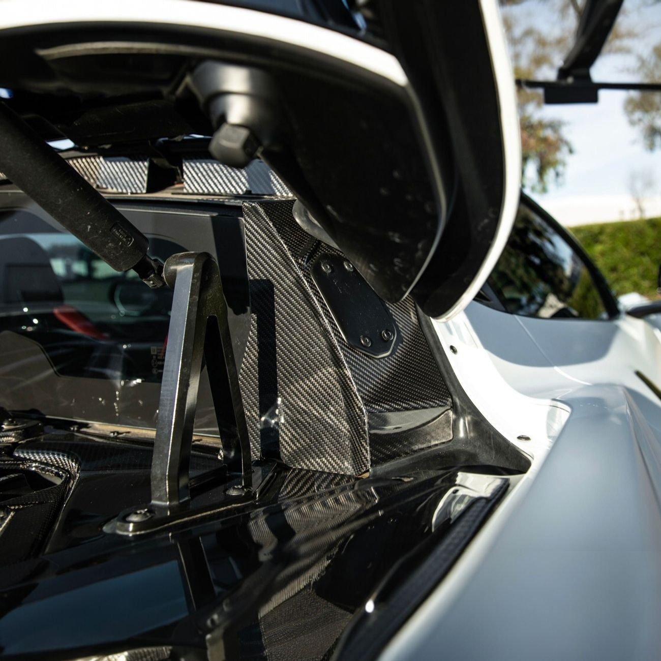 Corvette C8 Dry Carbon Fiber Rear Hatch Hinge Pillar Trim Cover Overlays