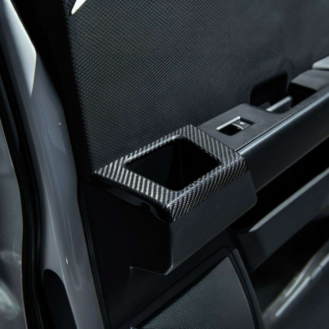 2021-2026 Ford F-150 / F-150 Lightning Dry Carbon Fiber Rear Door Side Storage Cup Holder Cover Overlays