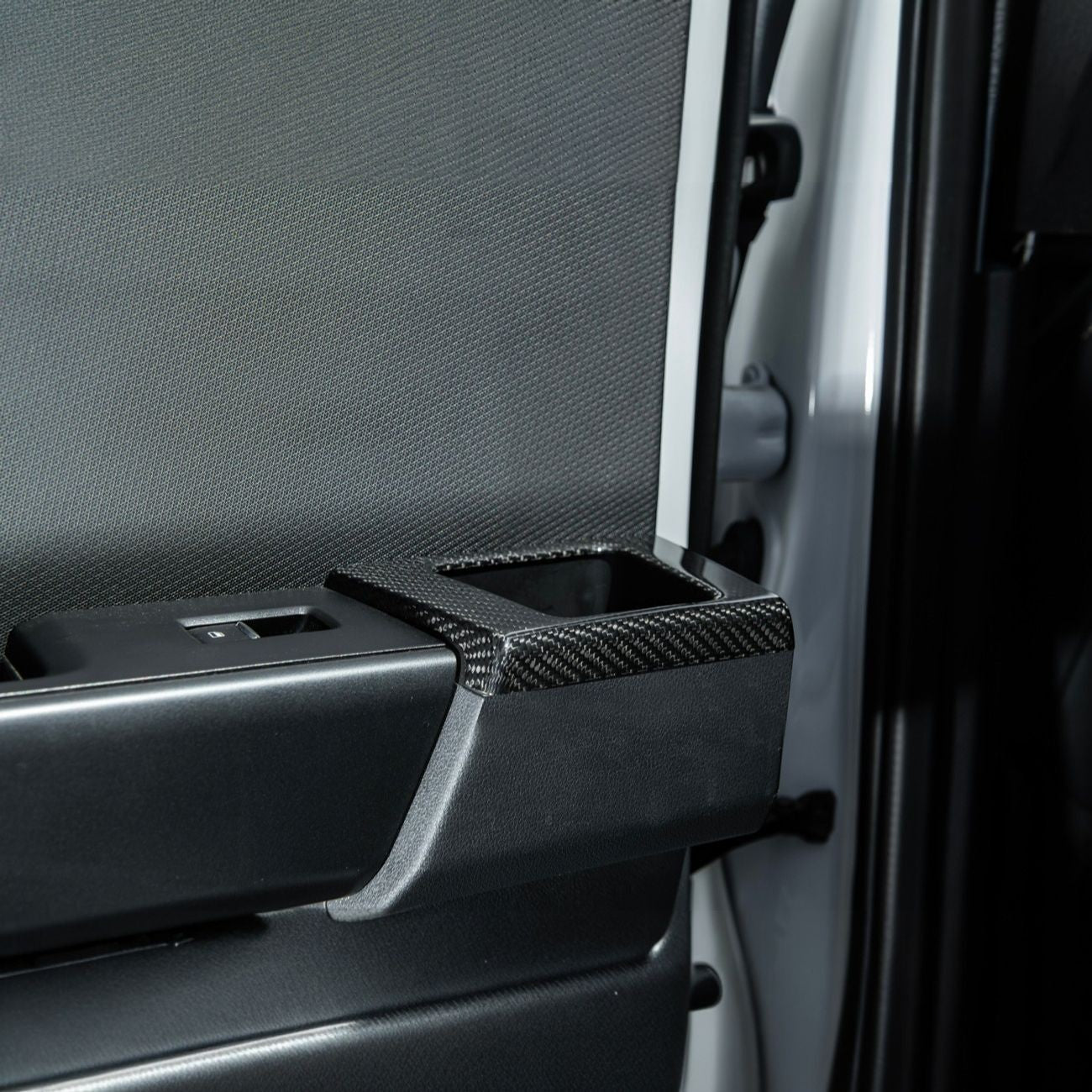 2021-2026 Ford F-150 / F-150 Lightning Dry Carbon Fiber Rear Door Side Storage Cup Holder Cover Overlays