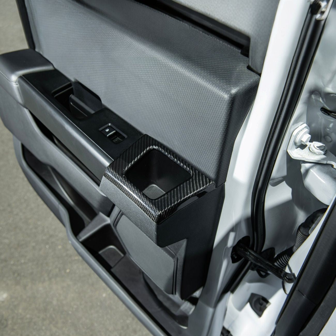2021-2026 Ford F-150 / F-150 Lightning Dry Carbon Fiber Rear Door Side Storage Cup Holder Cover Overlays