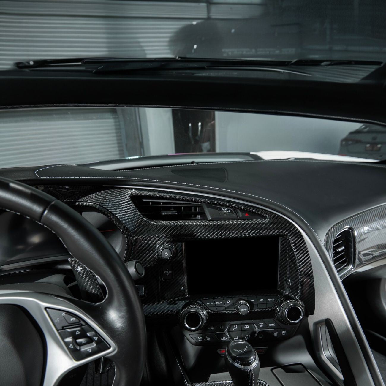 Corvette C7 Dry Carbon Fiber Center Infotainment Instrument Panel Cluster Trim Plate Cover Overlay