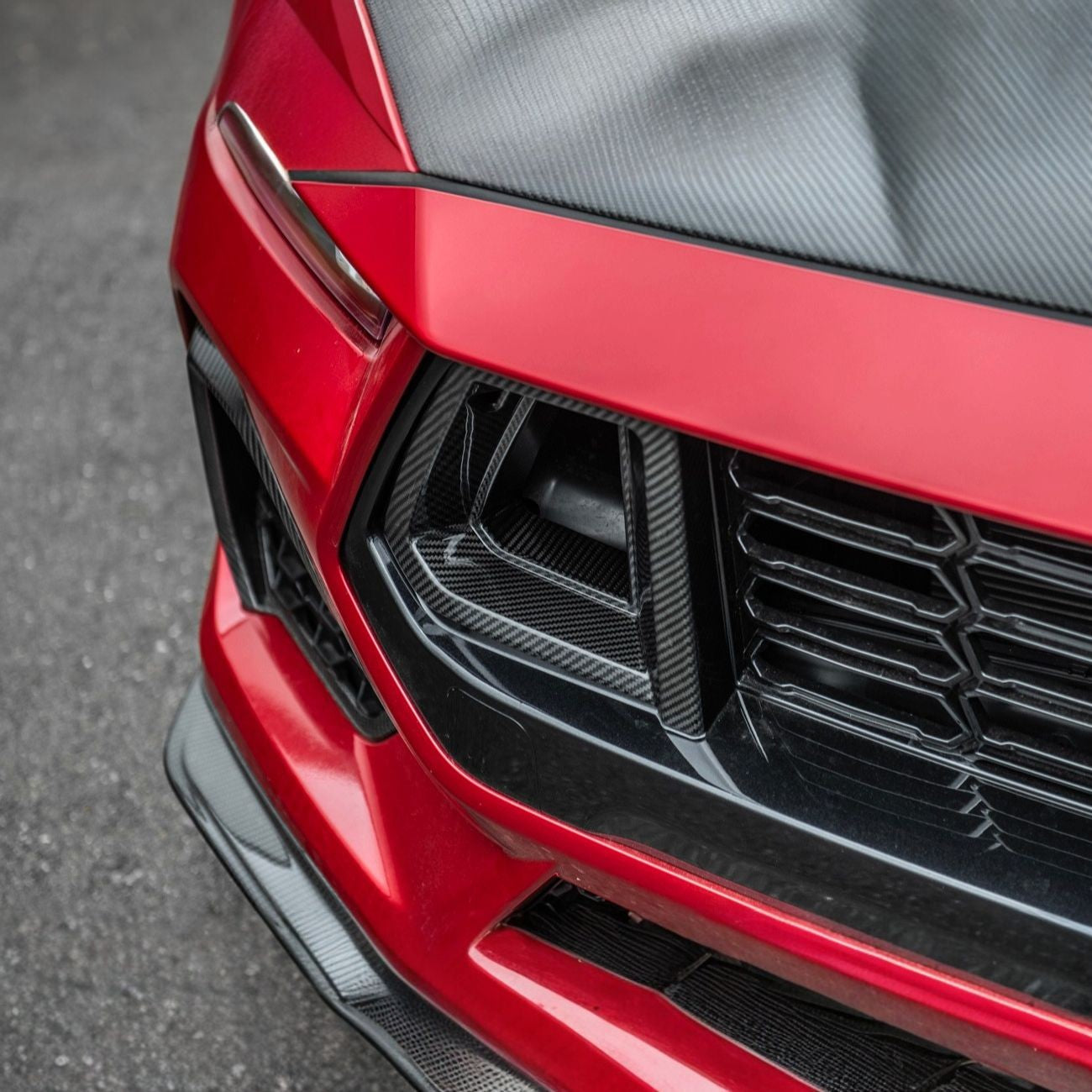 2024-Up Ford Mustang Carbon Fiber DarkHorse Style Front Grille Side Nostril Air Intake Trim Covers