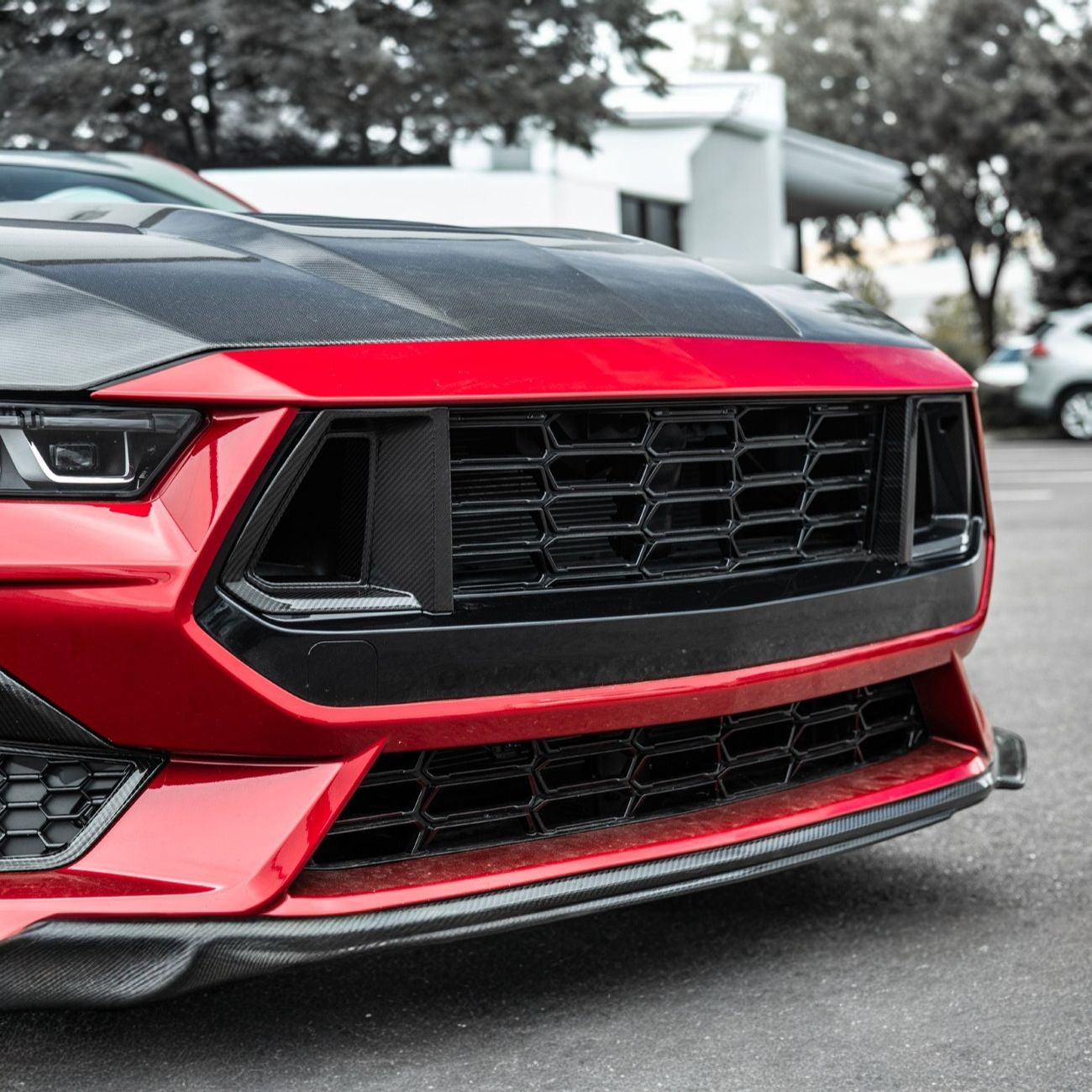 2024-Up Ford Mustang Carbon Fiber DarkHorse Style Front Grille Side Nostril Air Intake Trim Covers