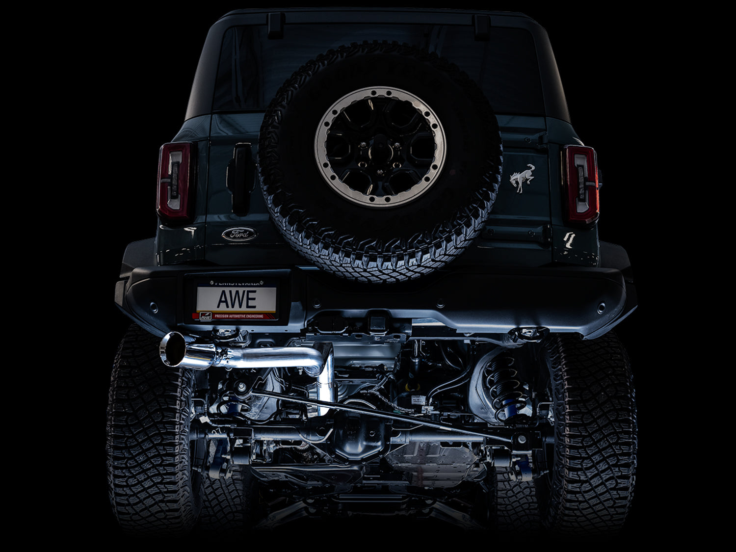 AWE 0FG Catback Exhaust for Ford Bronco with BashGuard™ - Single 5" Chrome Silver Tip