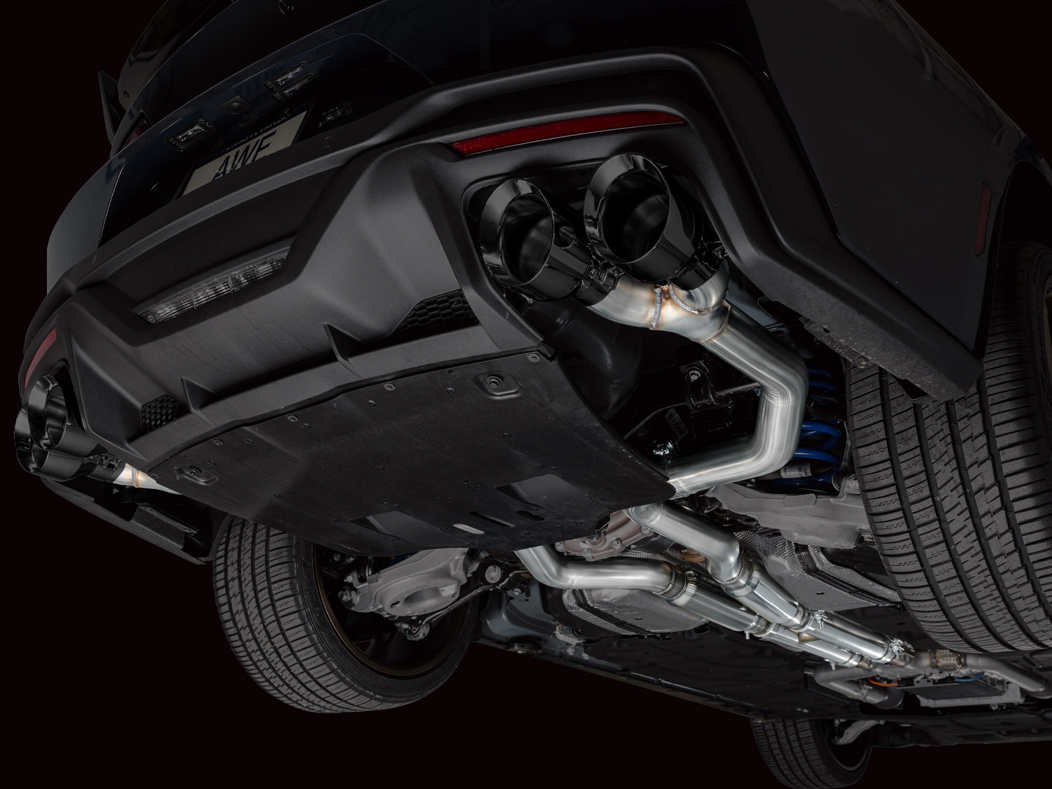 AWE Track Edition Exhaust for S650 Ford Mustang Dark Horse - Quad Diamond Black Tips