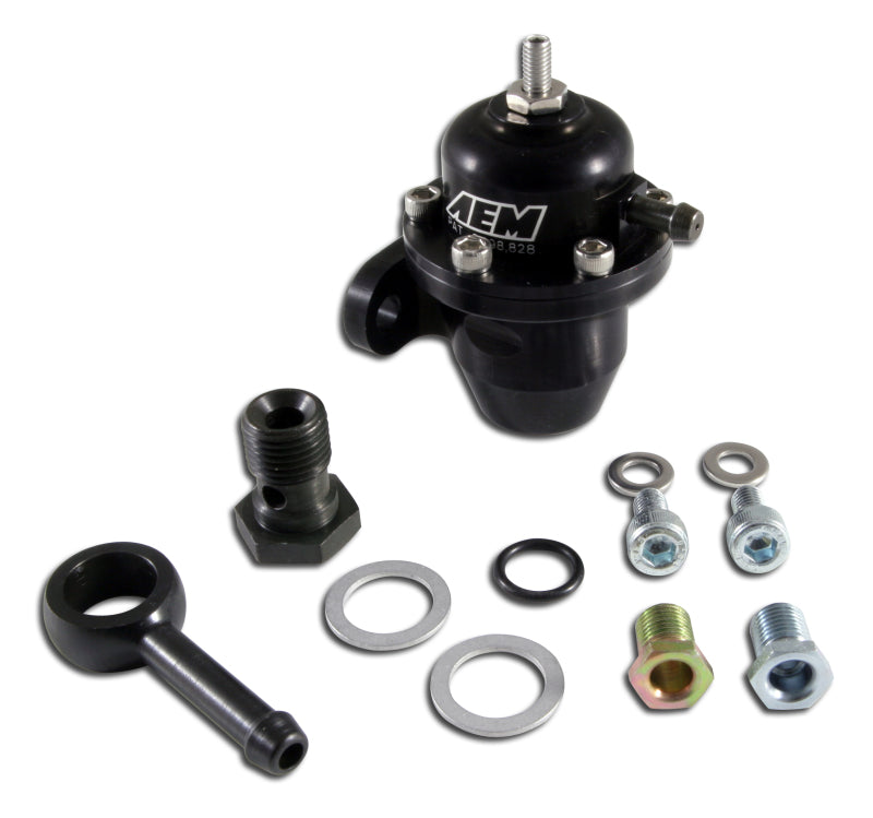 AEM 86-93 Acura / 95-98 TL / 88-91 Civic/CRX / 92-01 Prelude Black Adjustable Fuel Pressure Regulato-Fuel Pressure Regulators-Grocery Getter Performance
