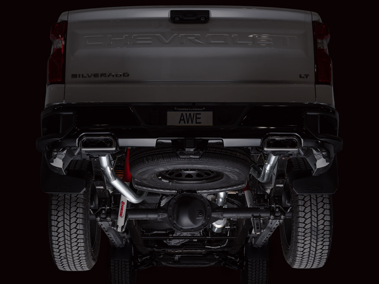 AWE 0FG Catback Split Rear Exit Exhaust for 4th Gen Silverado/Sierra 1500 5.3L (with bumper cutouts) - OE Tips