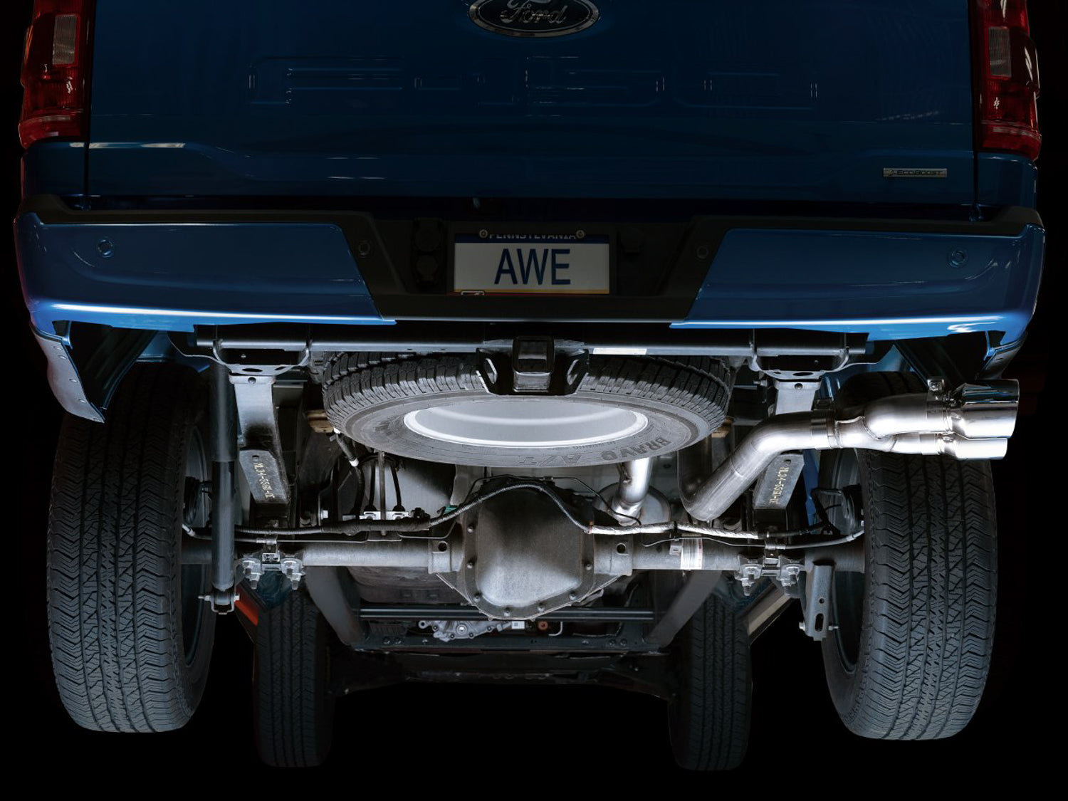 AWE 0FG Dual Side Exit Exhaust for '21+ Ford F-150 - 4.5" Chrome Silver Tips