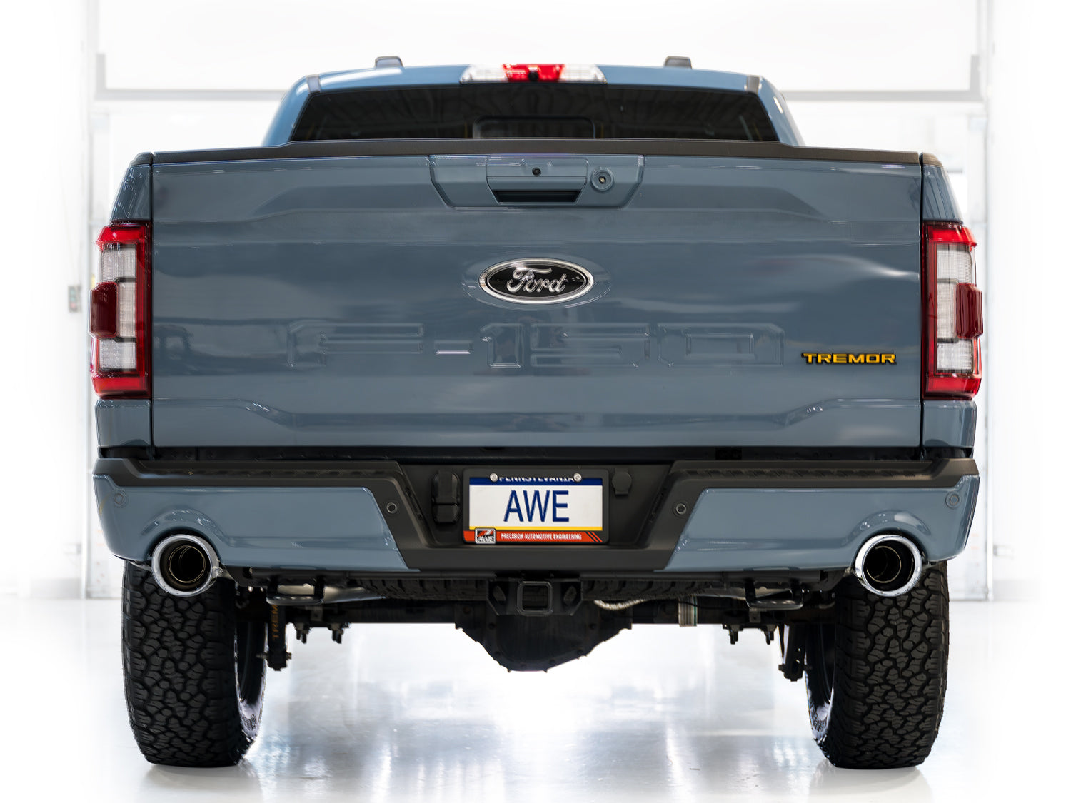 AWE 0FG Resonated Catback for '21+ Ford F-150 Tremor (With Bumper Cutouts) - Chrome Silver Tips