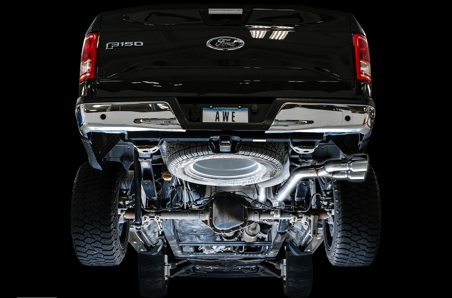 AWE 0FG Single Exit Exhaust for '15-'20 F-150 - 4.5" Chrome Silver Tips