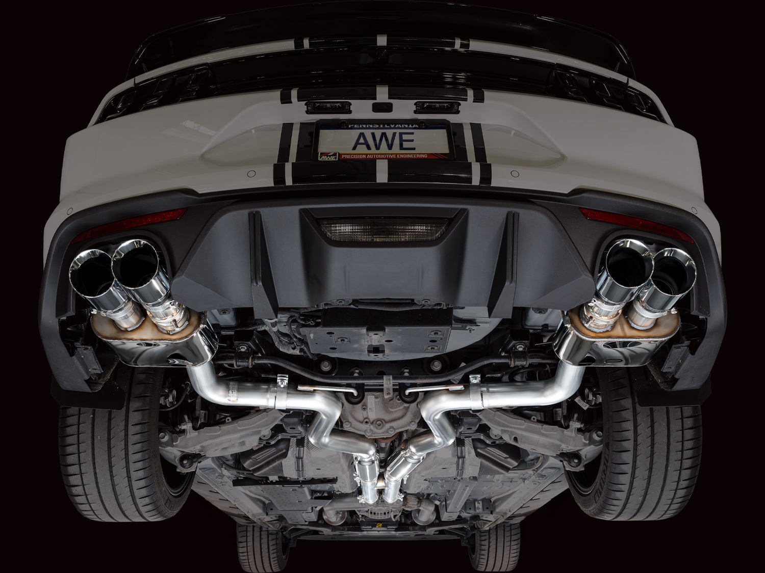 AWE SwitchPath™ Cat-back Exhaust for '18-'23 S550 Mustang GT - Quad Chrome Silver Tips
