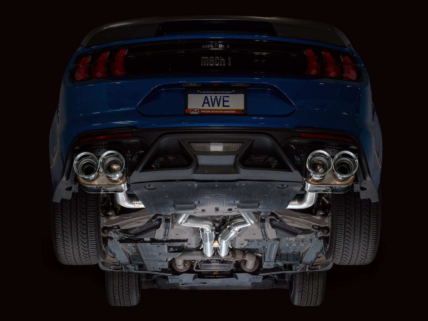 AWE SwitchPath™ Exhaust for Ford Mustang S550 Mach1 - Quad Chrome Silver Tip