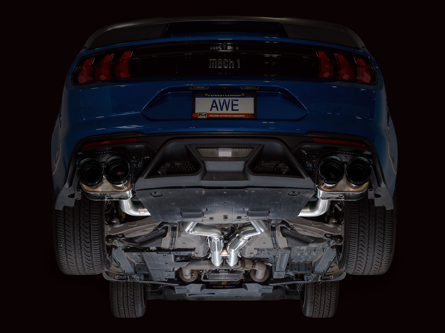 AWE SwitchPath™ Exhaust for Ford Mustang S550 Mach1 - Quad Diamond Black Tips