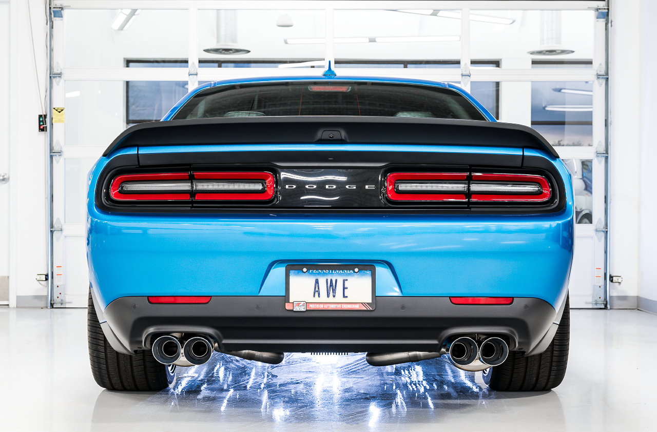 AWE Touring Edition Exhaust for 15+ Challenger 6.4 / 6.2 SC - Chrome Silver Quad Tips