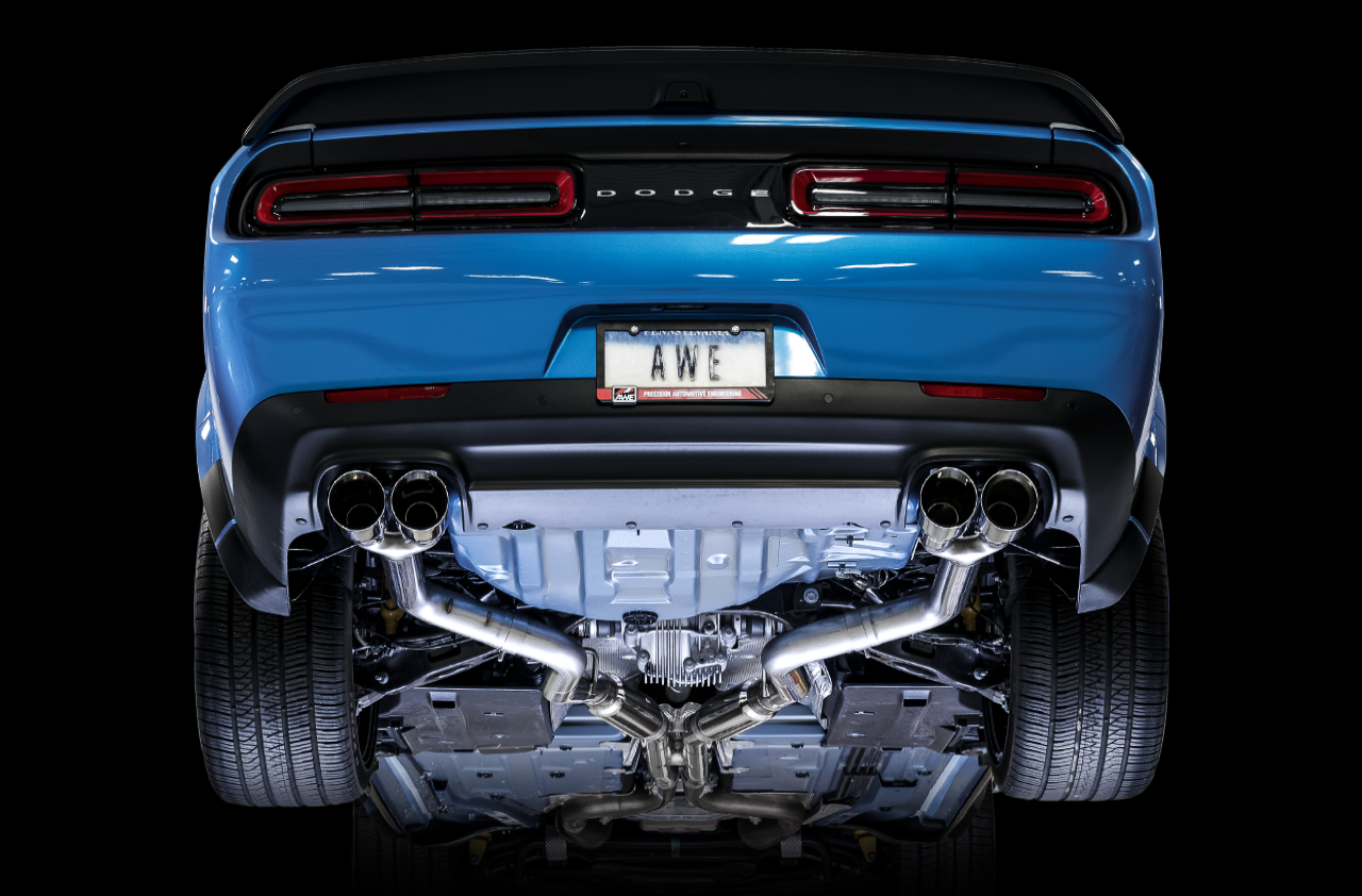 AWE Track Edition Exhaust for 15+ Challenger 6.4 / 6.2 SC - Chrome Silver Quad Tips