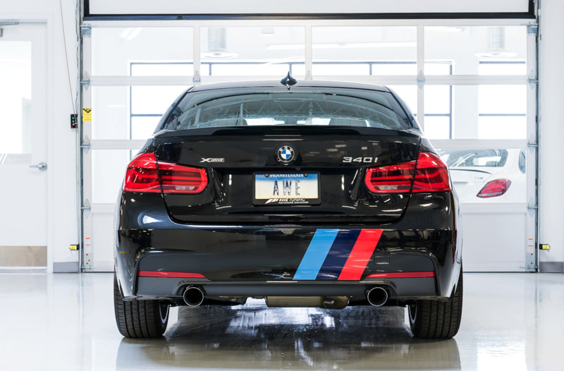 AWE Tuning BMW F3X 340i Touring Edition Axle-Back Exhaust - Chrome Silver Tips (90mm)-Axle Back-Grocery Getter Performance
