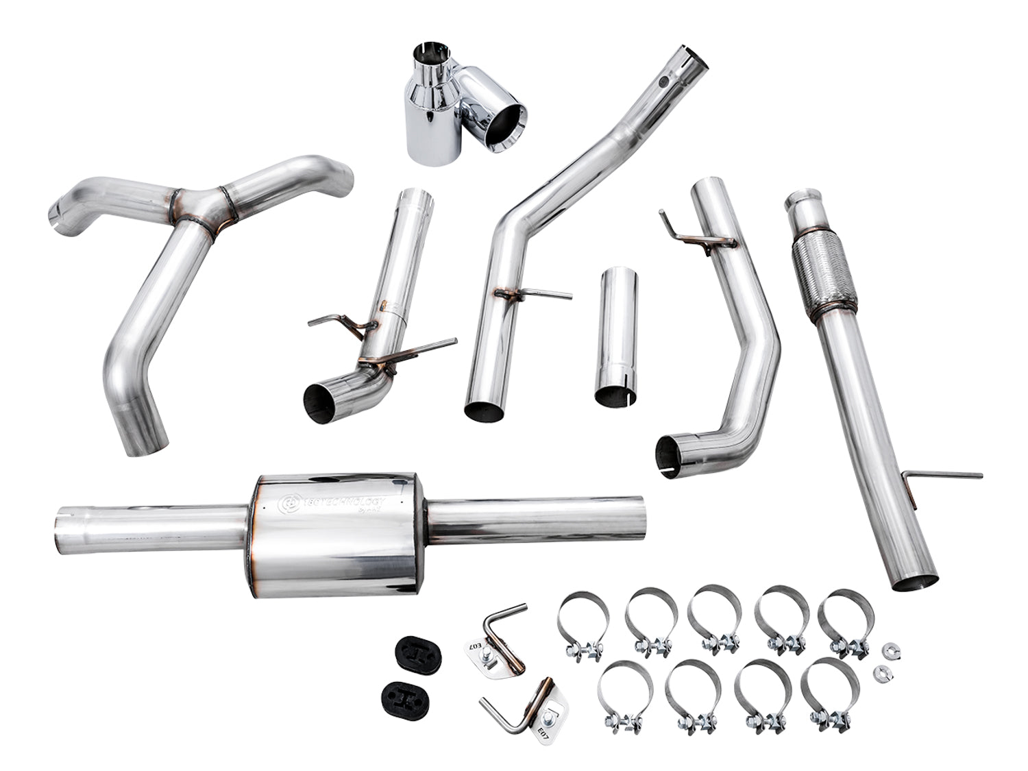 AWE 0FG Catback Split Rear Exit Exhaust for 4th Gen Silverado/Sierra 1500 5.3L (Flat Bumper) - Dual Chrome Silver Tips