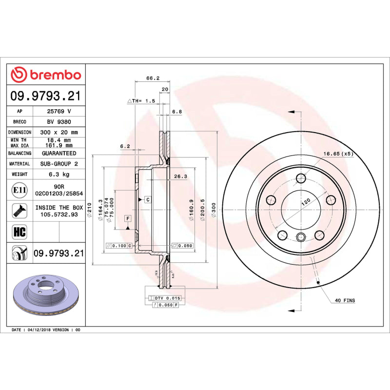 Brembo 12-16 Town & Country/12-20 Dodge Grand Caravan/12-14 Volkswagen Routan Rear UV Coated Rotor-Brake Rotors - OE-Grocery Getter Performance