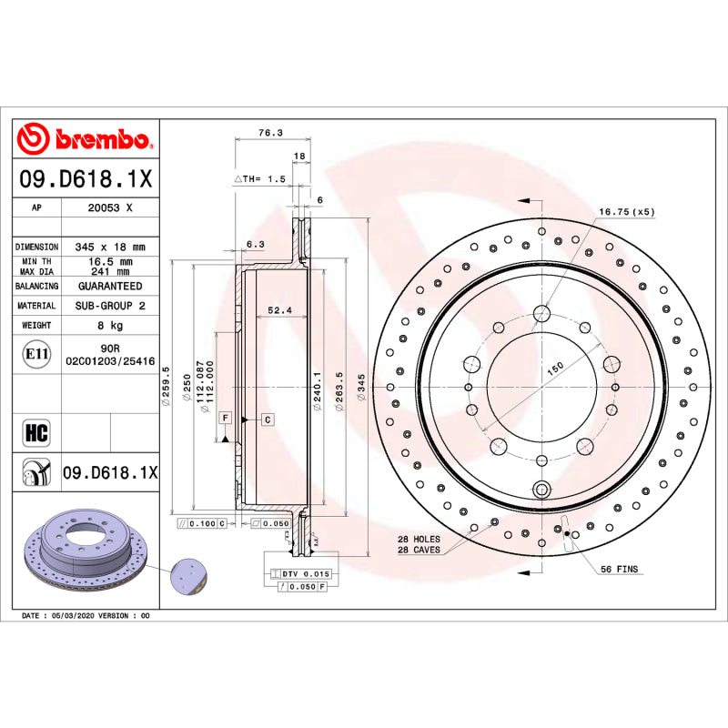 Brembo 14-20 Infiniti QX60/15-22 Nissan Murano/13-20 Nissan Pathfinder Front UV Coated Rotor-Brake Rotors - OE-Grocery Getter Performance