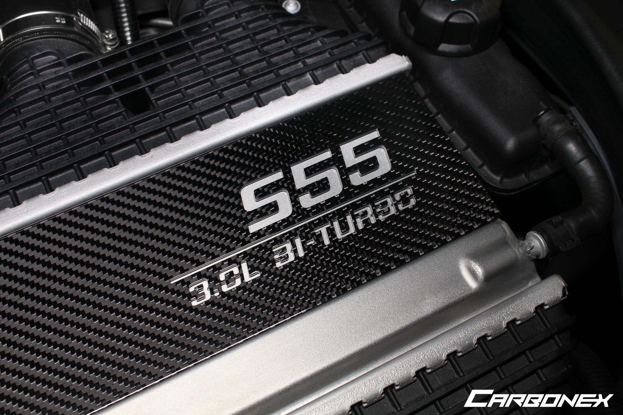 Carbonex F8X (S55) Carbon Charge Cooler Cover - Engraved-Exterior-Grocery Getter Performance