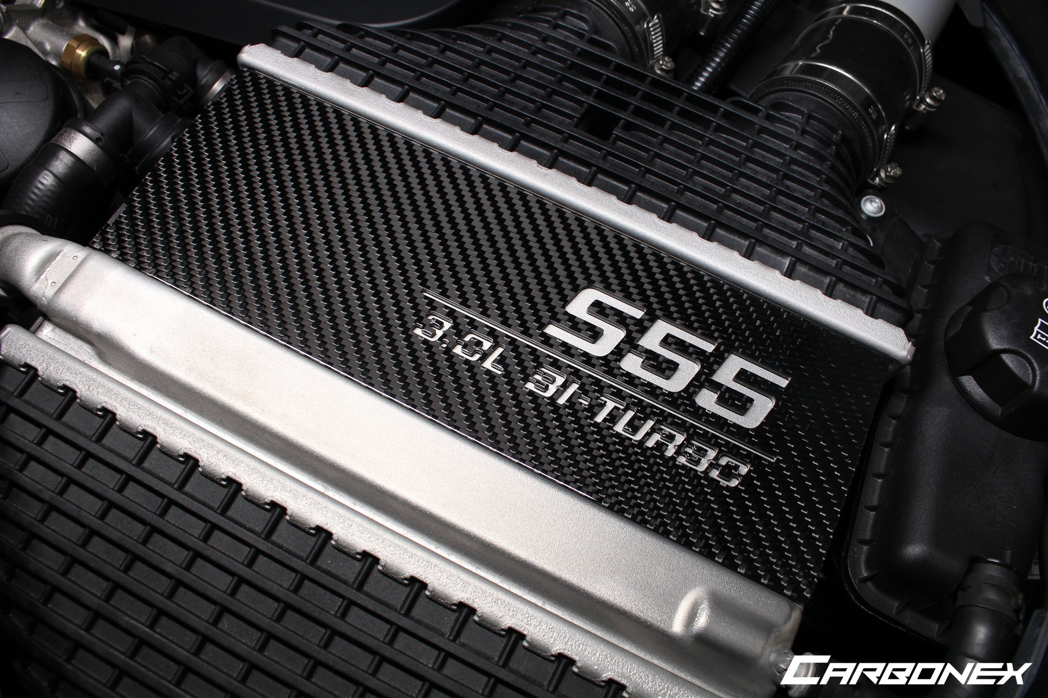 Carbonex F8X (S55) Carbon Charge Cooler Cover - Engraved-Exterior-Grocery Getter Performance