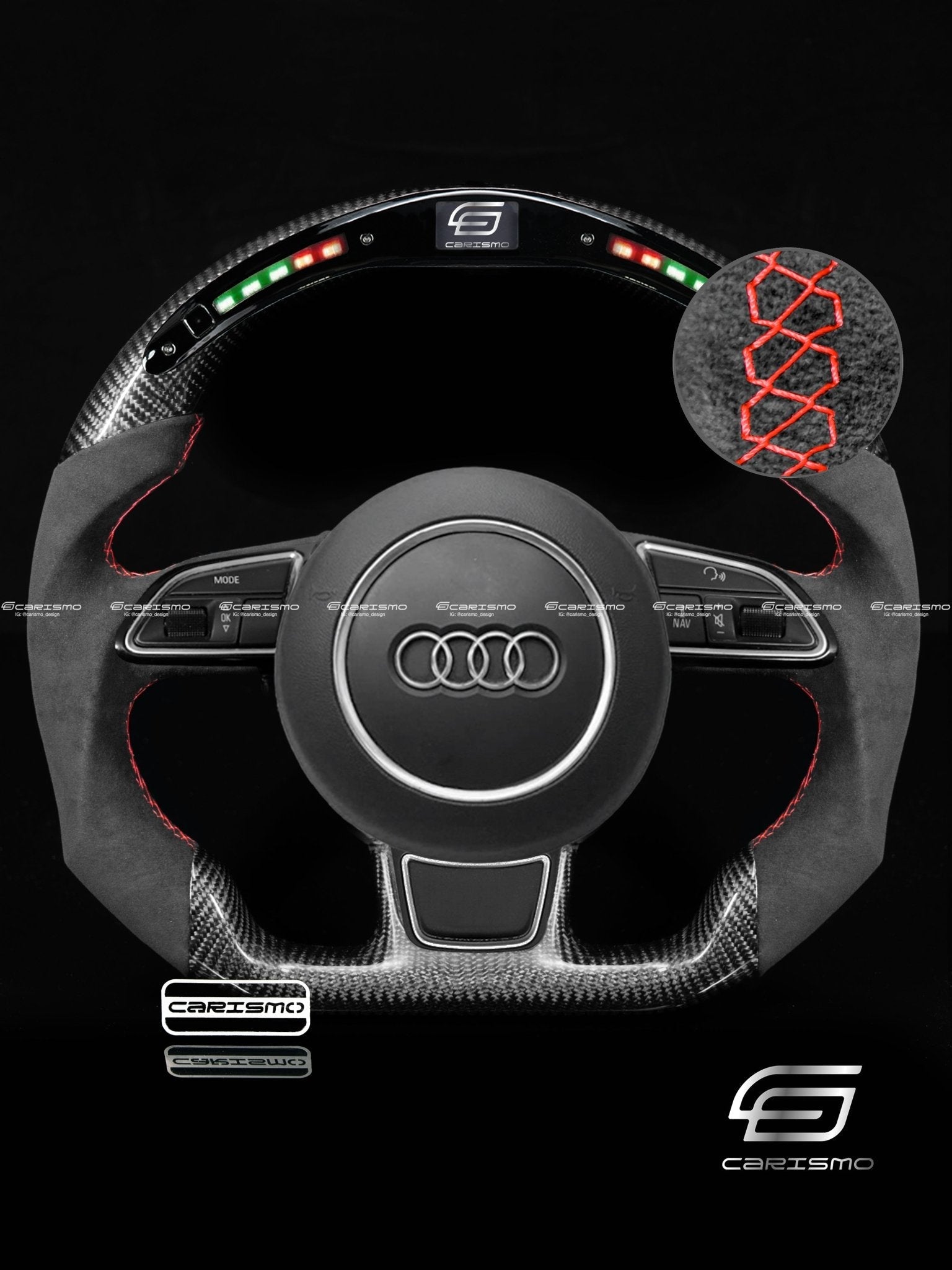 Carismo Steering Wheel For Audi (B8.5 Wheel) - Classic RPM LED - Gloss Carbon - Alcantara