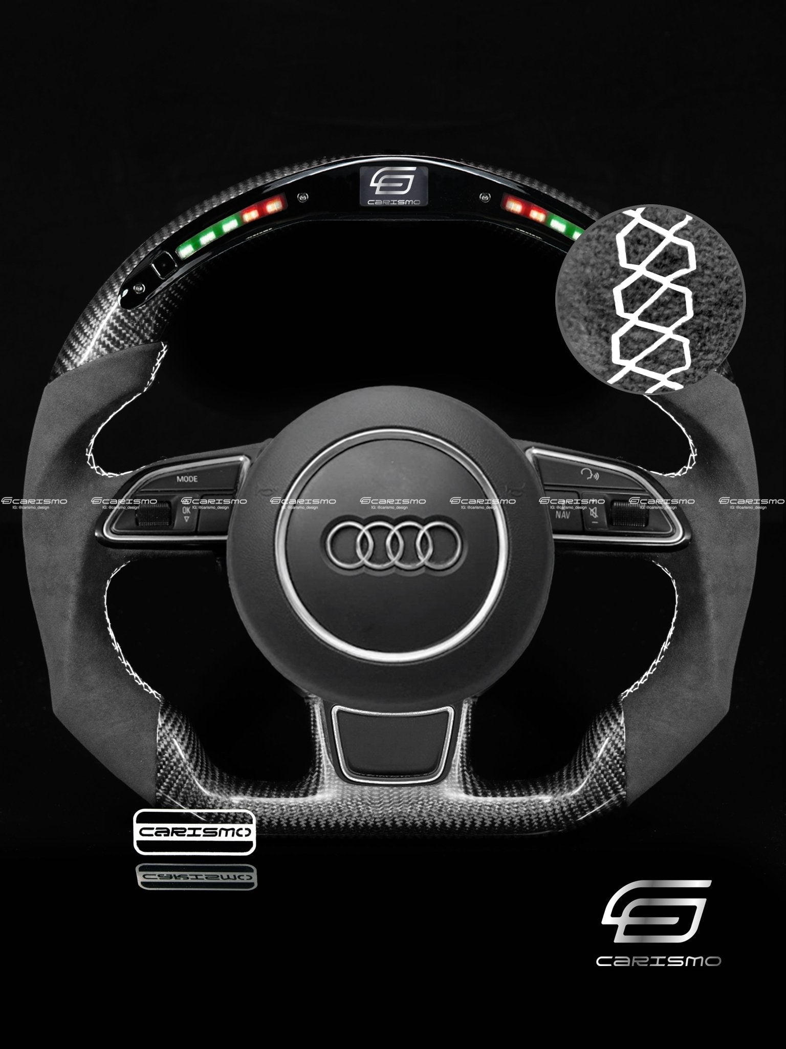 Carismo Steering Wheel For Audi (B8.5 Wheel) - Classic RPM LED - Gloss Carbon - Alcantara