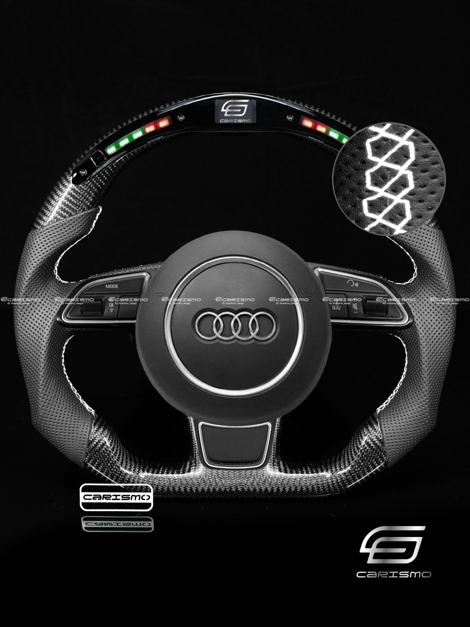 Carismo Steering Wheel For Audi (B8.5 Wheel) - Classic RPM LED - Gloss Carbon - Perforated Leather