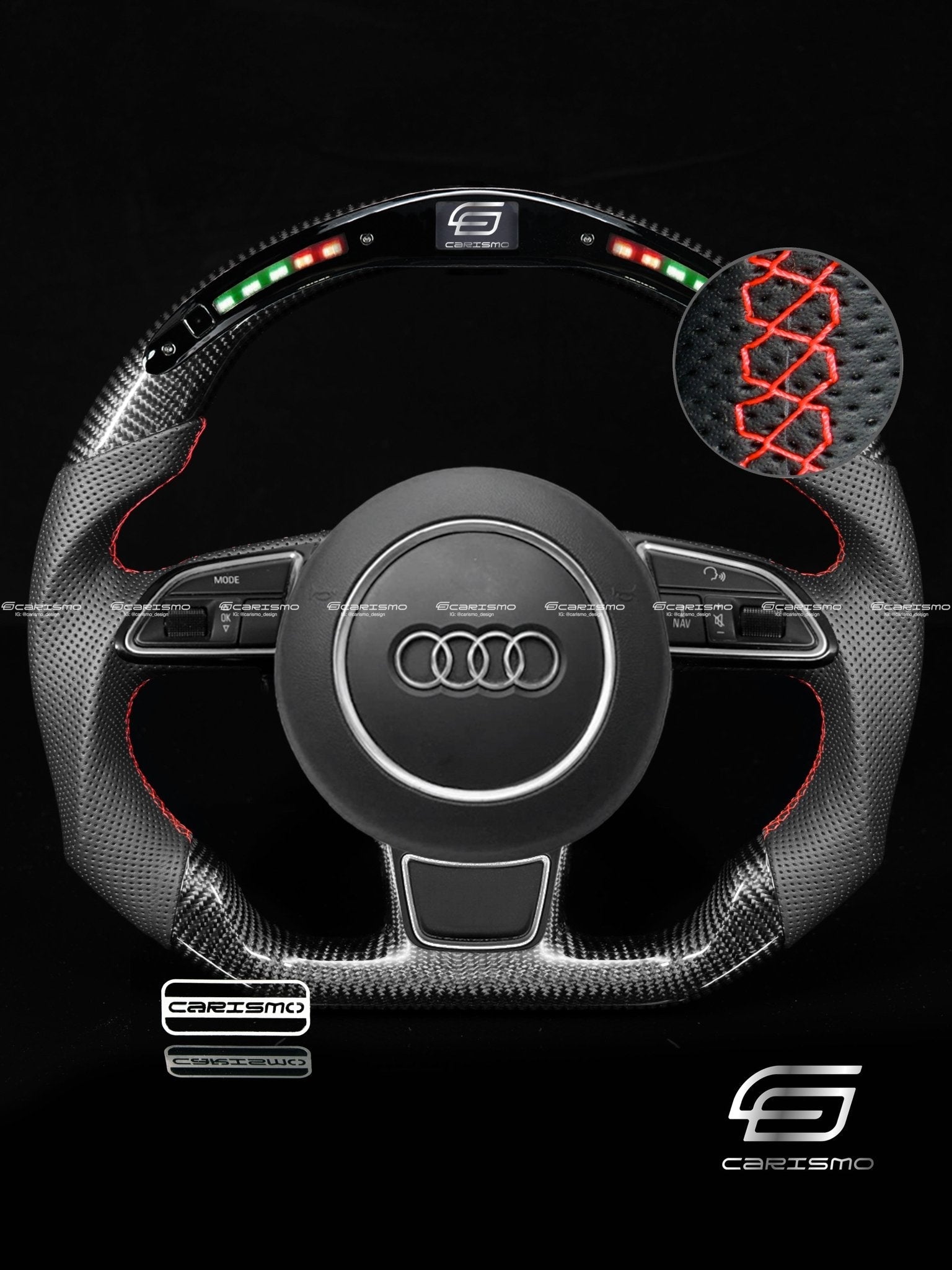 Carismo Steering Wheel For Audi (B8.5 Wheel) - Classic RPM LED - Gloss Carbon - Perforated Leather