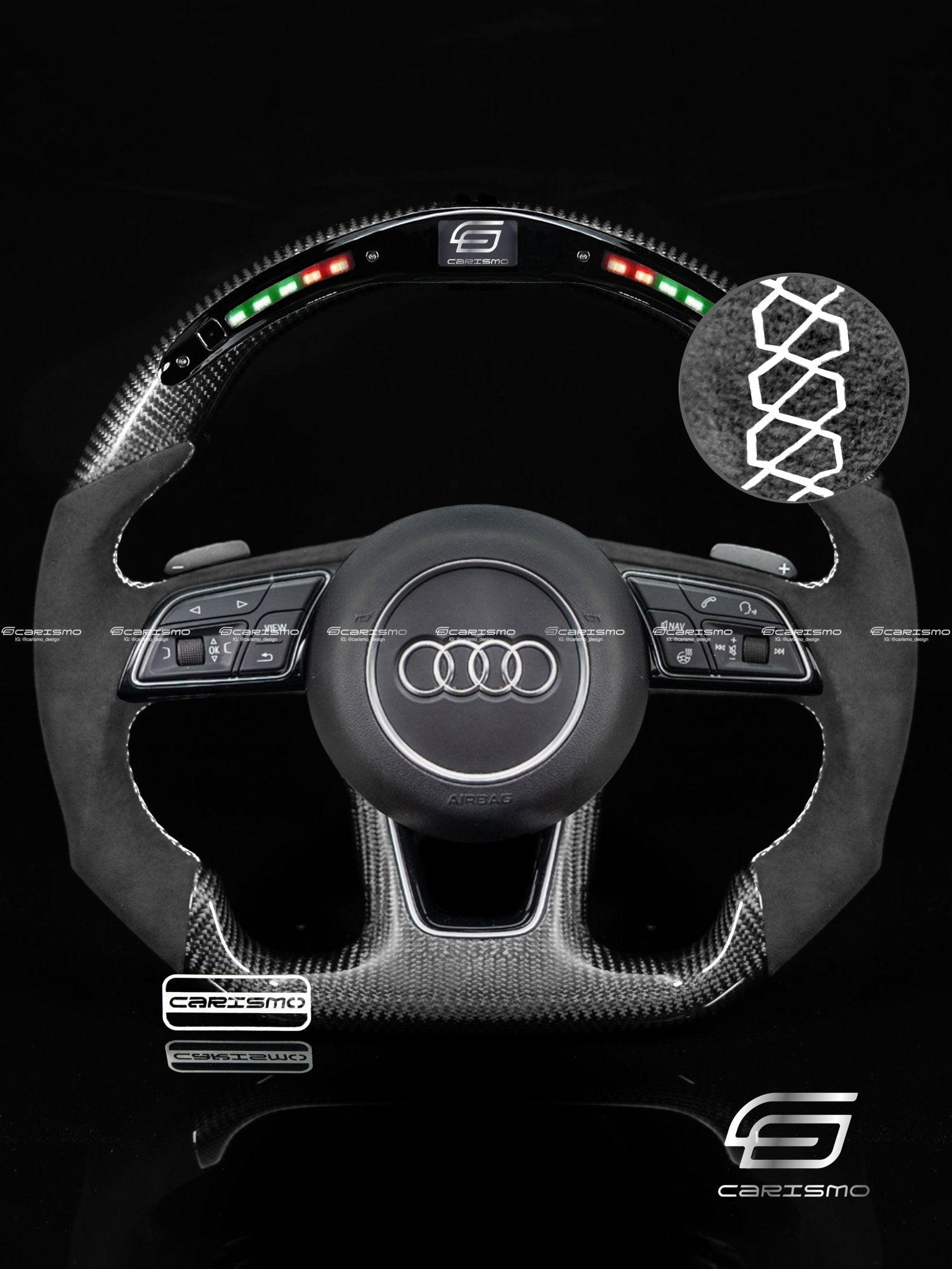 Carismo Steering Wheel For Audi (B9 Wheel) - Classic RPM LED - Gloss Carbon - Alcantara