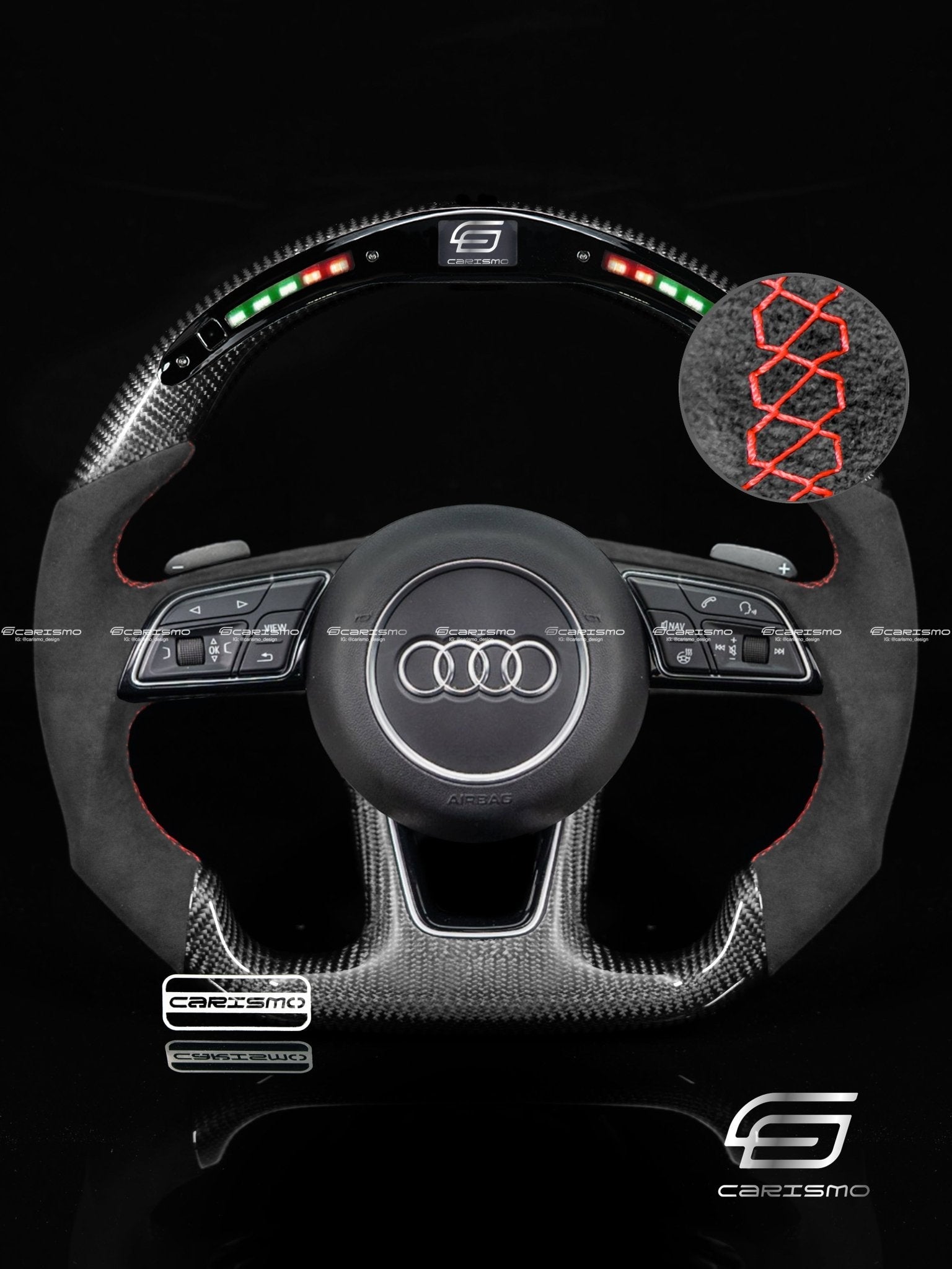 Carismo Steering Wheel For Audi (B9 Wheel) - Classic RPM LED - Gloss Carbon - Alcantara