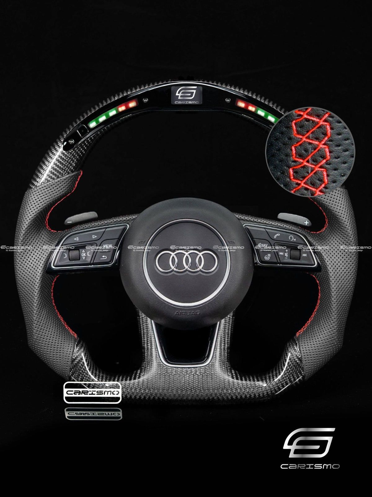 Carismo Steering Wheel For Audi (B9 Wheel) - Classic RPM LED - Gloss Carbon - Perforated Leather