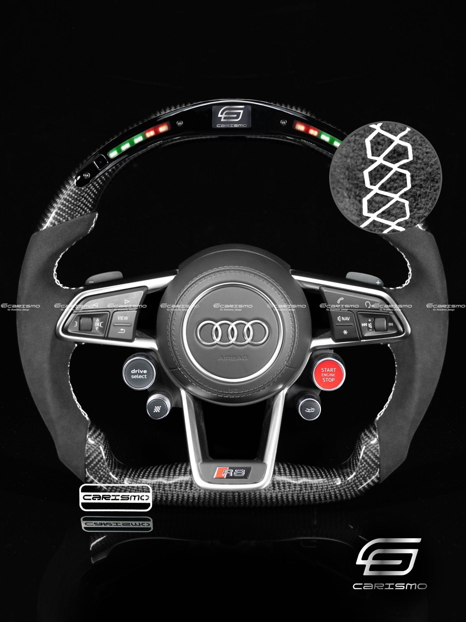 Carismo Steering Wheel For Audi R8 (Gen 2) - Classic RPM LED - Gloss Carbon - Alcantara