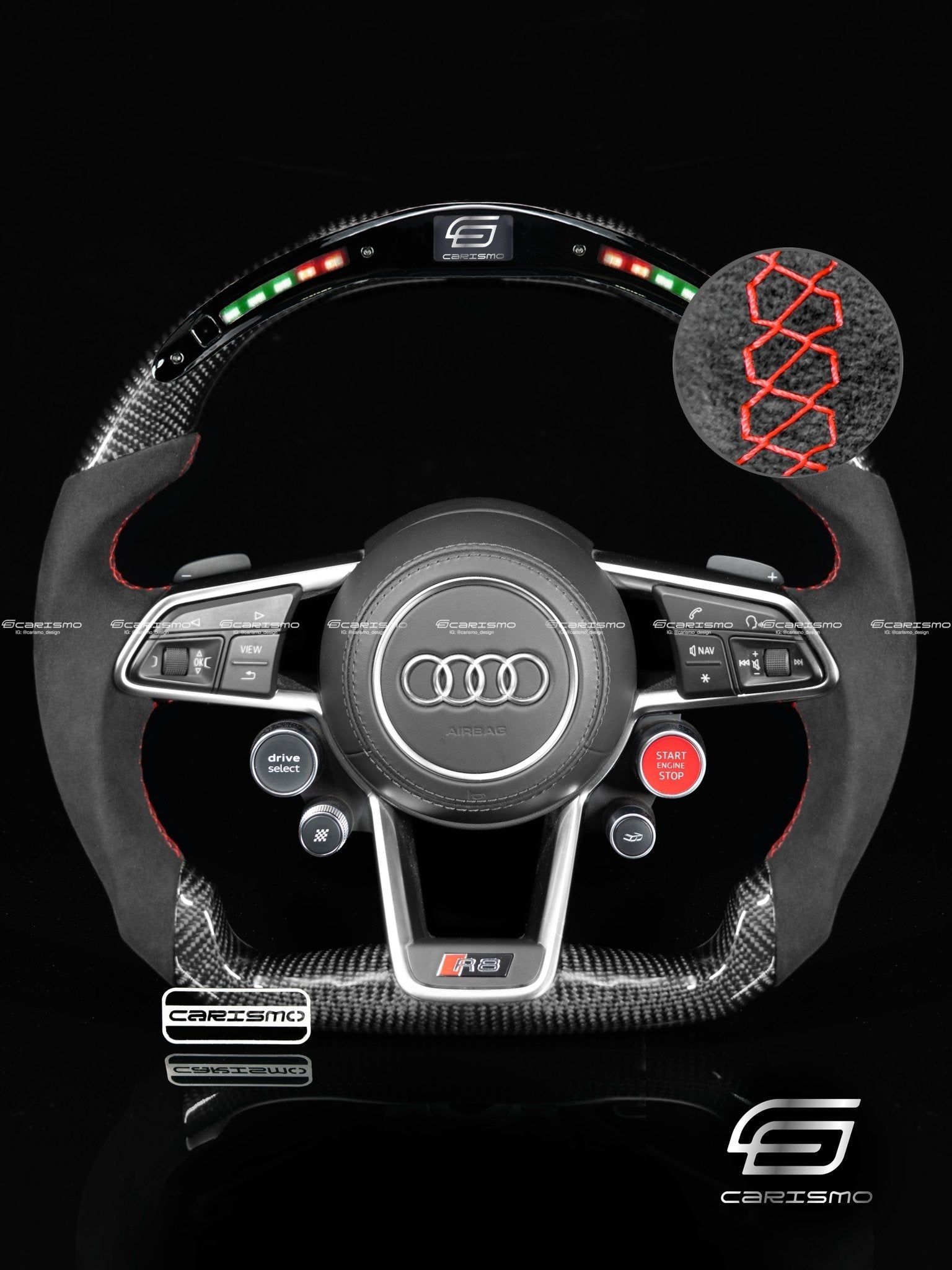 Carismo Steering Wheel For Audi R8 (Gen 2) - Classic RPM LED - Gloss Carbon - Alcantara
