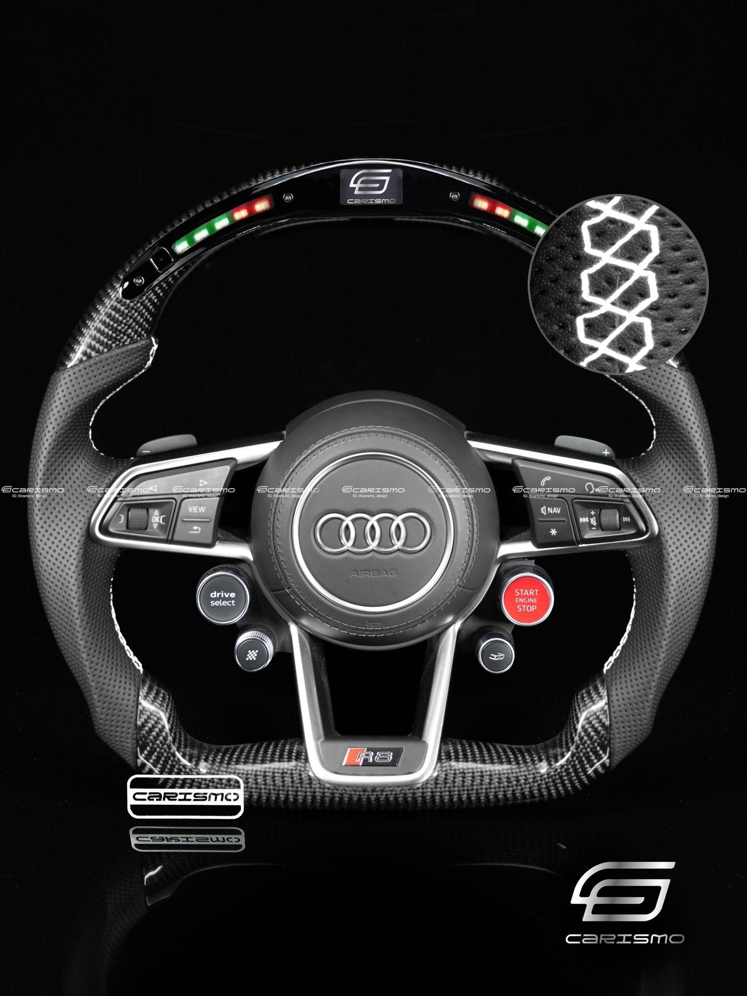 Carismo Steering Wheel For Audi R8 (Gen 2) - Classic RPM LED - Gloss Carbon - Perforated Leather