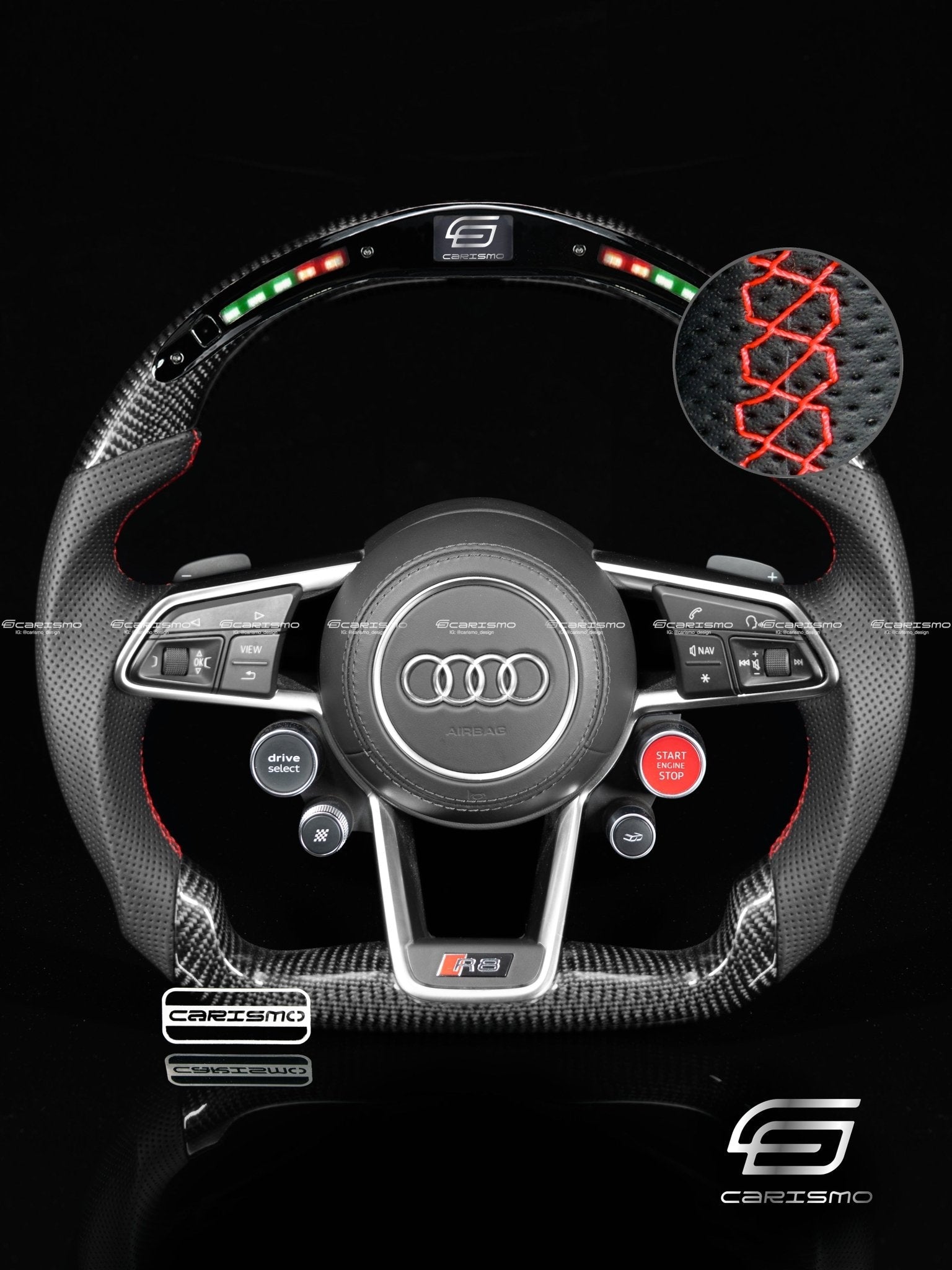 Carismo Steering Wheel For Audi R8 (Gen 2) - Classic RPM LED - Gloss Carbon - Perforated Leather