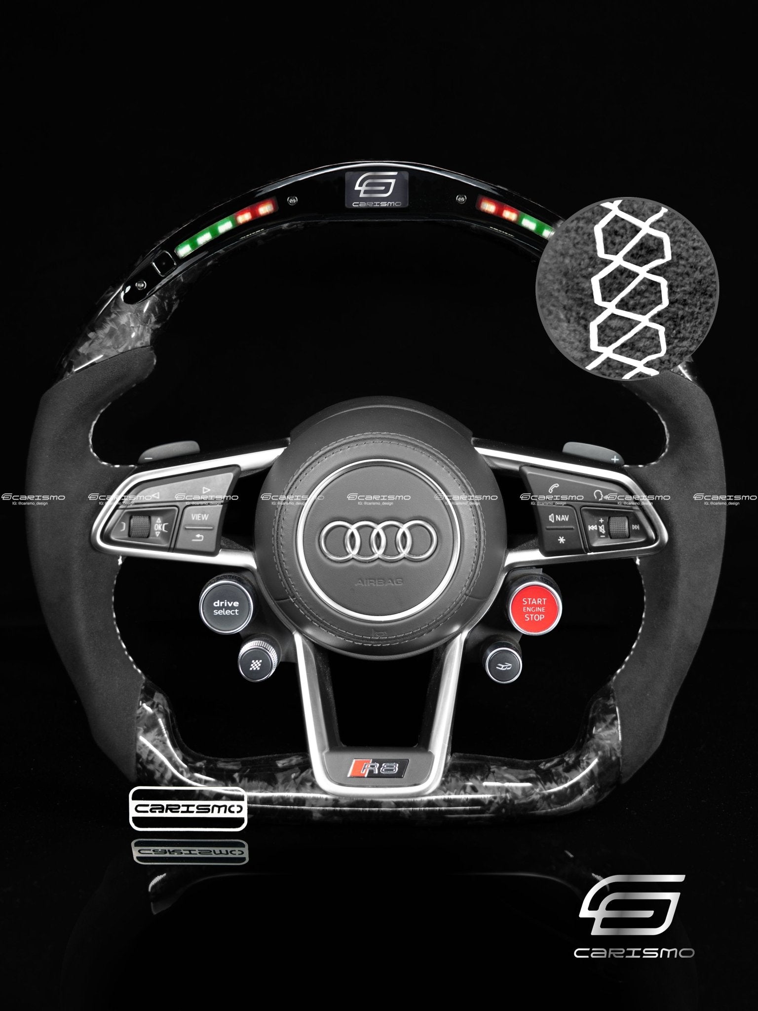 Carismo Steering Wheel For Audi R8 (Gen 2) - Classic RPM LED - Gloss Forged Carbon - Alcantara