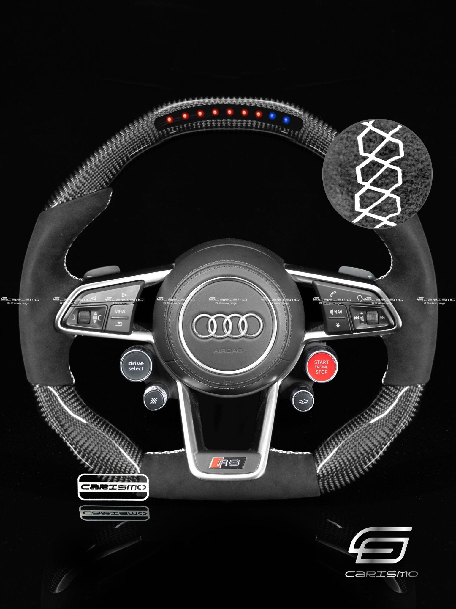 Carismo Steering Wheel For Audi R8 (Gen 2) - Sequential RPM LED - Gloss Carbon - Alcantara
