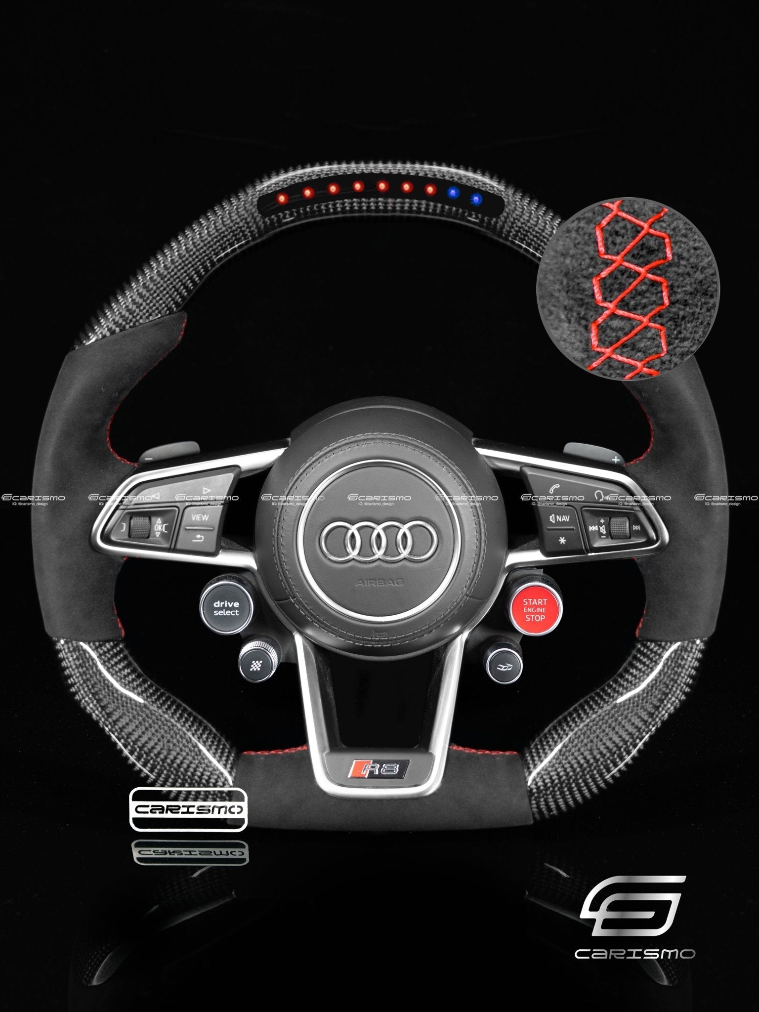 Carismo Steering Wheel For Audi R8 (Gen 2) - Sequential RPM LED - Gloss Carbon - Alcantara